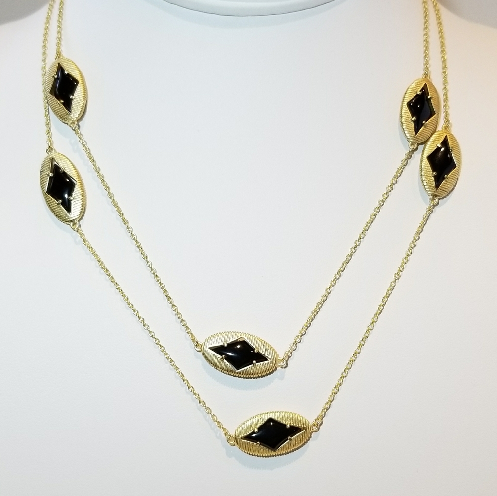 Diamond Shape Stationed Long Necklace. - Picture 5 of 8